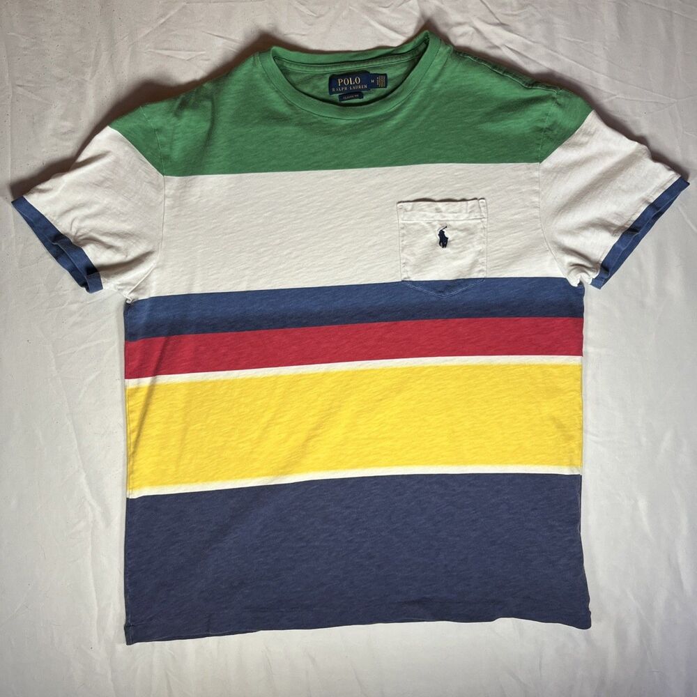 Polo Ralph Lauren Shirt Mens M Multi color Striped Classic Fit Tee Cotton Preppy